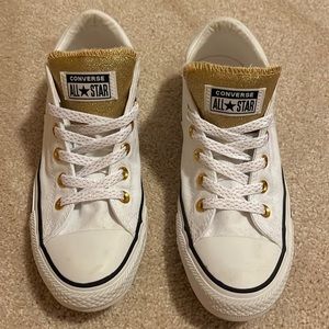 Converse All Star White with Gold Glitter Low Tops, Women’s 9 - New Condition